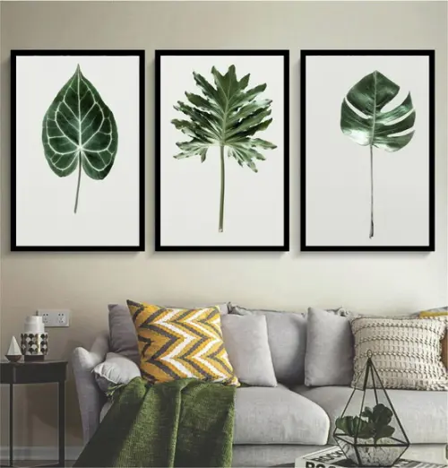 Kit 3 Quadros Decorativos Folhagem Verde Para Sala Quarto