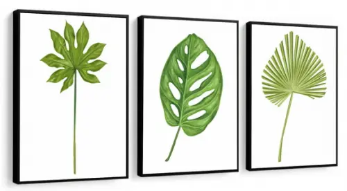 Kit 3 Quadros Decorativos Folhagem Verde Sala Quarto Moldura