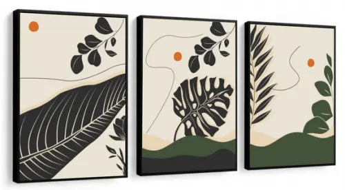 Kit 3 Quadros Decorativos Folhagem Verde Sala Hall Moldura