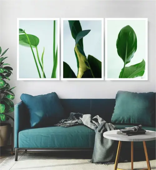 Kit 3 Quadros Decorativos Folhagem Verde Tropical Moldura