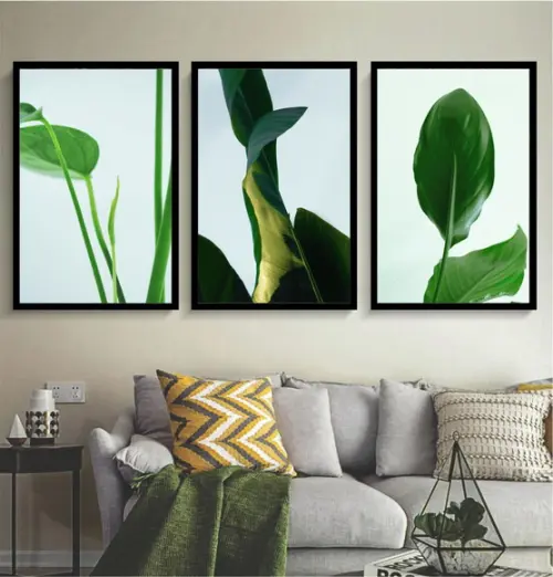 Kit 3 Quadros Decorativos Folhagem Verde Tropical Molduras