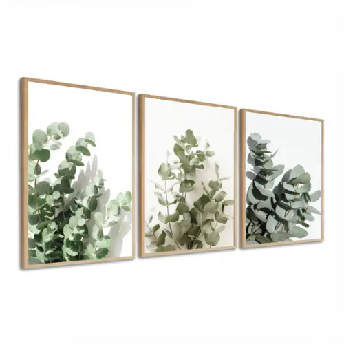 Kit 3 Quadros Decorativos Folhas Verdes Para Sala Moldura