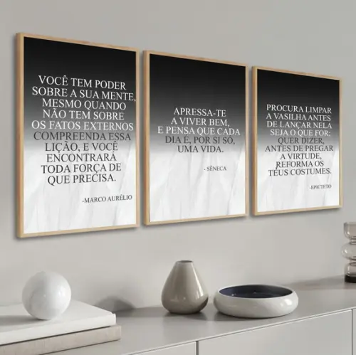 Kit 3 Quadros Decorativos Frase Filosofia Estoicismo Moldura