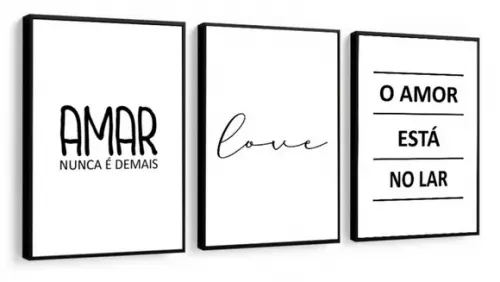 Kit 3 Quadros Decorativos Frases Para Quarto Casal Moldura