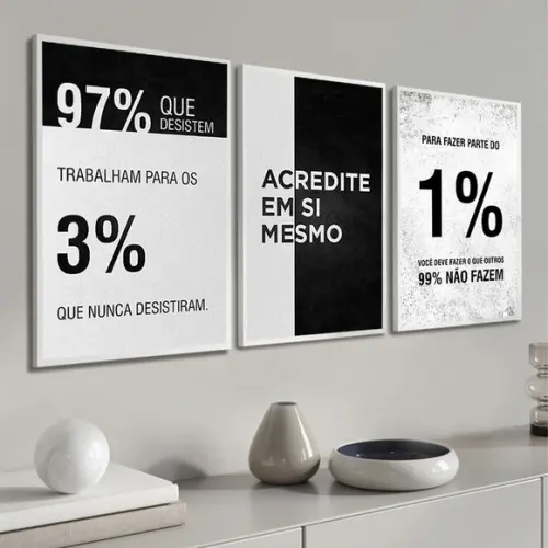 Kit 3 Quadros Decorativos Frases Motivacional Escritório