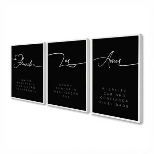 Kit 3 Quadros Decorativos Frases Para Quarto Sala Moldura