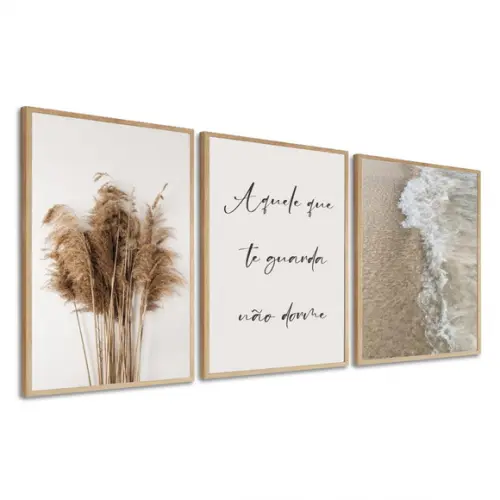Kit 3 Quadros Decorativos Frases Praia Para Sala Com Moldura