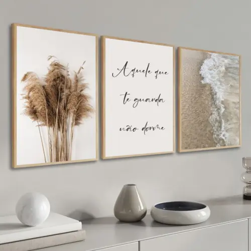 Kit 3 Quadros Decorativos Frases Praia Para Sala Com Moldura