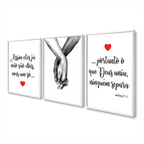 Kit 3 Quadros Decorativos Frases Quarto De Casal Com Moldura