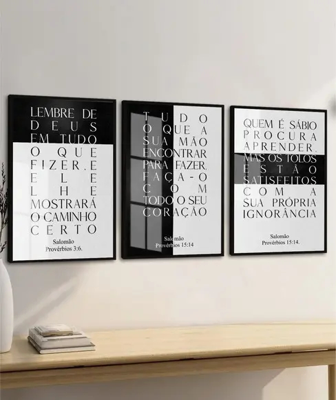 Kit 3 Quadros Decorativos Frases Salomão Provérbios Vidro