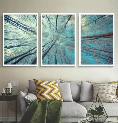 Kit 3 Quadros Decorativos Galhos Arvore Paisagem Com Moldura
