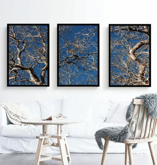 Kit 3 Quadros Decorativos Galhos Arvore Para Sala Moldura