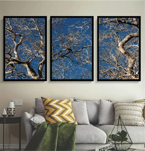Kit 3 Quadros Decorativos Galhos Arvore Para Sala Moldura