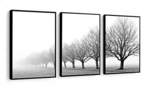 Kit 3 Quadros Decorativos Galhos Preto e Branco Arvore Sala