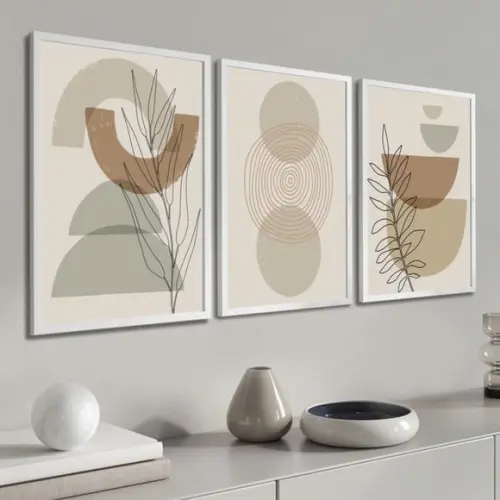 Kit 3 Quadros Decorativos Geométrico Boho para Sala Moldura