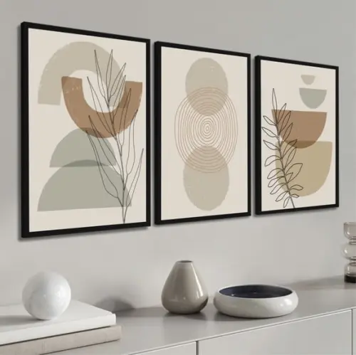Kit 3 Quadros Decorativos Geométrico Moderno Boho Moldura