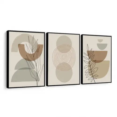 Kit 3 Quadros Decorativos Geométrico Moderno Boho Moldura