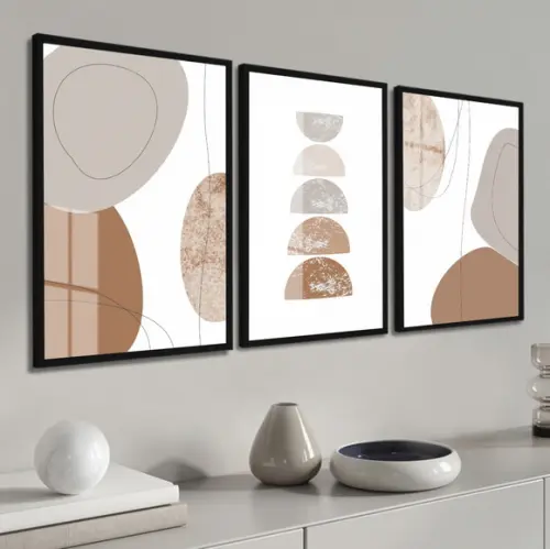 Kit 3 Quadros Decorativos Geométrico Moderno Moldura E Vidro