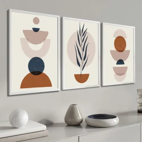Kit 3 Quadros Decorativos Geométrico Para Sala Com Moldura