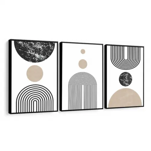 Kit 3 Quadros Decorativos Geométricos Abstratos Com Moldura