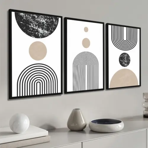 Kit 3 Quadros Decorativos Geométricos Abstratos Com Moldura