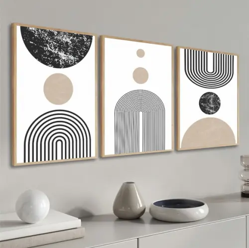 Kit 3 Quadros Decorativos Geométricos Modernos Com Moldura