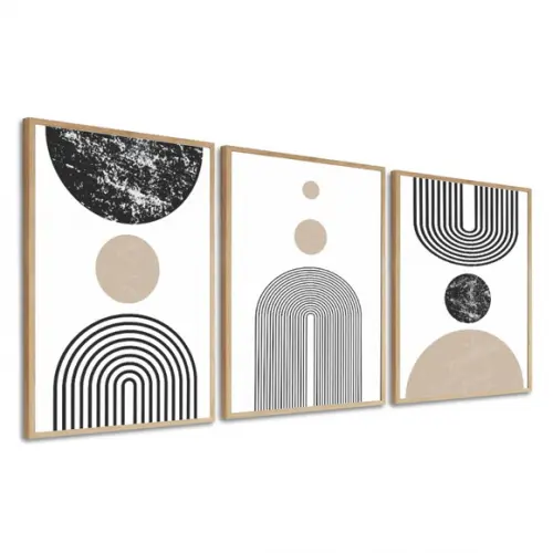 Kit 3 Quadros Decorativos Geométricos Modernos Com Moldura