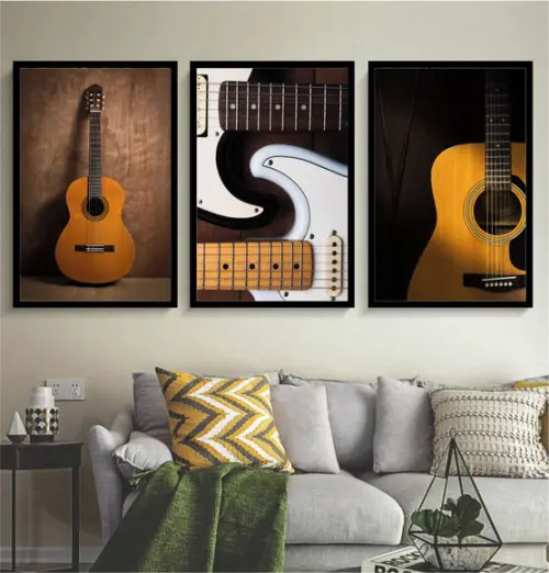 Kit 3 Quadros Decorativos Guitarra Violão para Quarto e Sala