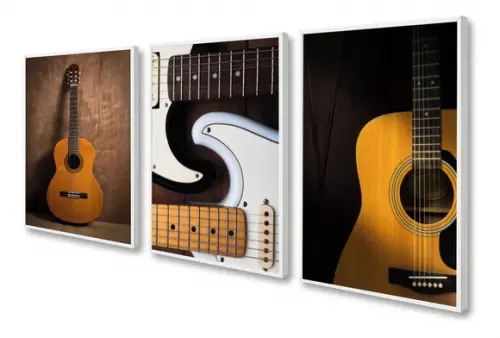 Kit 3 Quadros Decorativos Guitarra Violão Para Quarto Sala