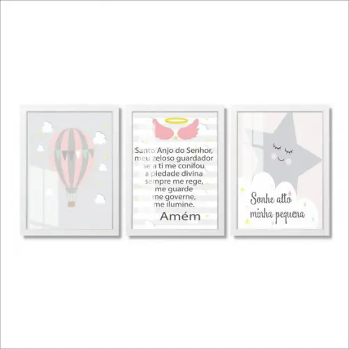 Kit 3 Quadros Decorativos Infantil Frases Moldura e Vidro