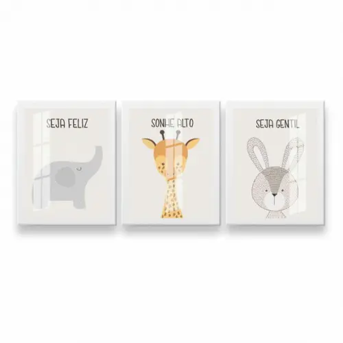 Kit 3 Quadros Decorativos Infantil Frases Com Moldura Vidro