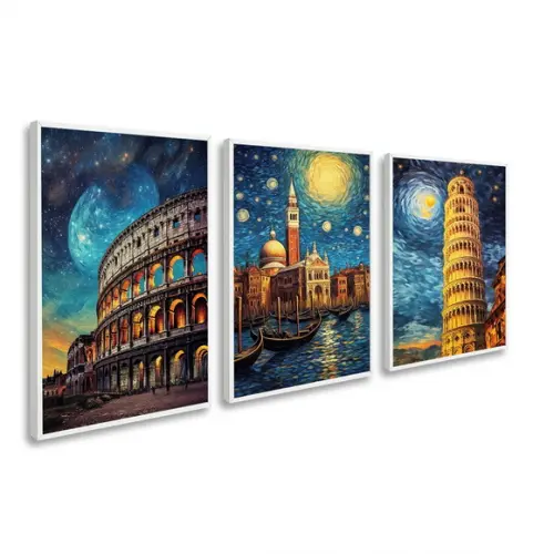 Kit 3 Quadros Decorativos Itália Roma Coliseu Veneza Moldura