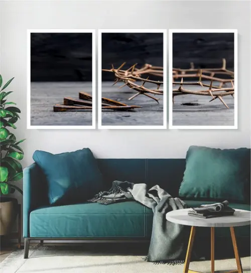 Kit 3 Quadros Decorativos Jesus Cristo Coroa De Espinho Fé