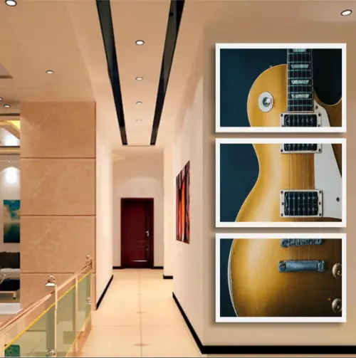 Kit 3 Quadros Decorativos Guitarra Instrumentos Rock Moldura
