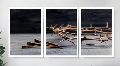Kit 3 Quadros Decorativos Jesus Cristo Coroa De Espinho Fé