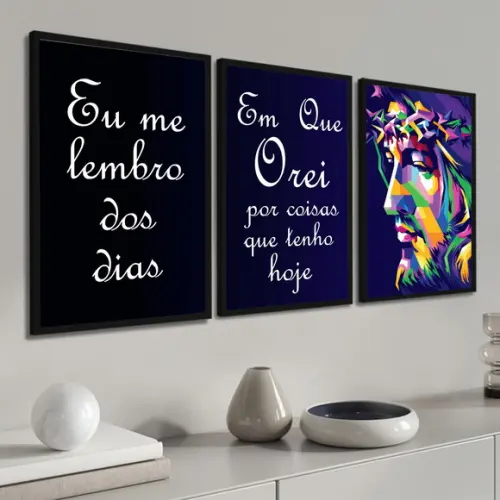 Kit 3 Quadros Decorativos Jesus de Nazaré Oração com Moldura