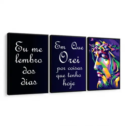 Kit 3 Quadros Decorativos Jesus de Nazaré Oração com Moldura