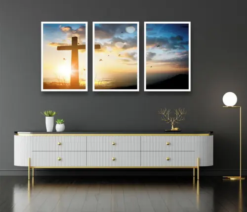 Kit 3 Quadros Decorativos Jesus Para Sala De Estar Molduras