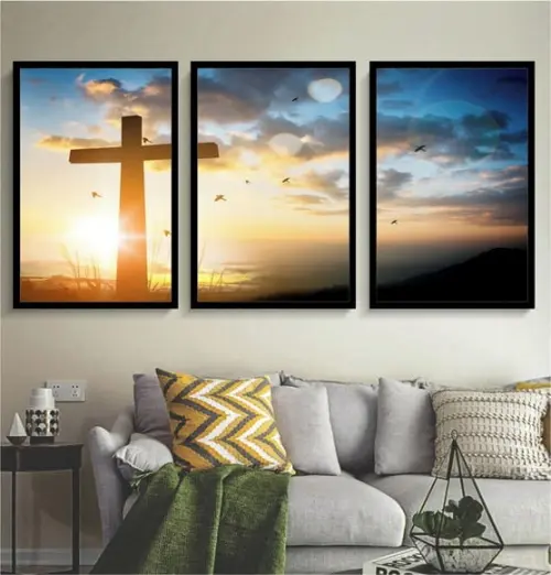 Kit 3 Quadros Decorativos Jesus Para Sala Quarto Com Moldura