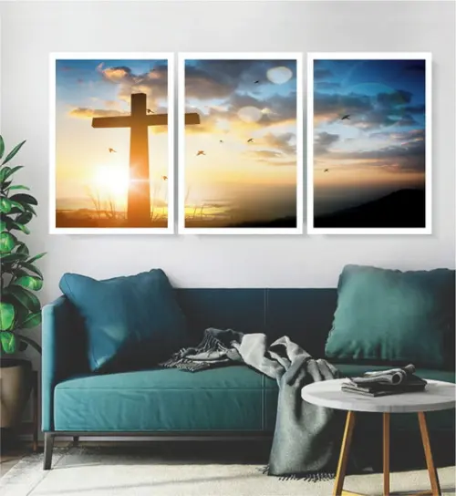 Kit 3 Quadros Decorativos Jesus Para Sala De Estar Molduras