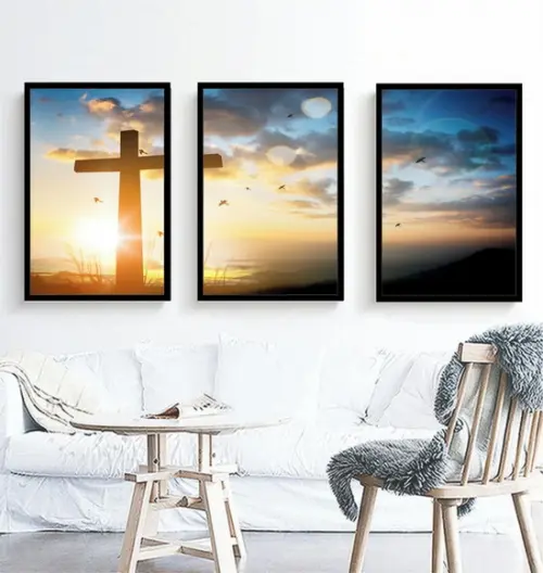 Kit 3 Quadros Decorativos Jesus Para Sala Quarto Com Moldura