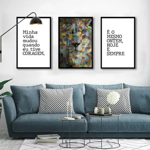 Kit 3 Quadros Decorativos Leão Da Tribo De Judá Com Molduras