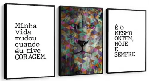 Kit 3 Quadros Decorativos Leão Da Tribo De Judá Com Molduras