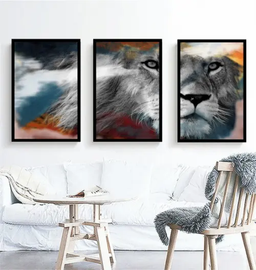 Kit 3 Quadros Decorativos Leão De Judá Moderno Com Moldura