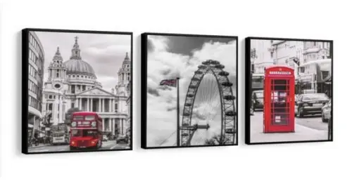 Kit 3 Quadros Decorativos Londres Cidade Paisagem Moldura