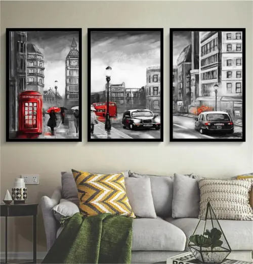 Kit 3 Quadros Decorativos Londres Cidade Para Sala Moldura