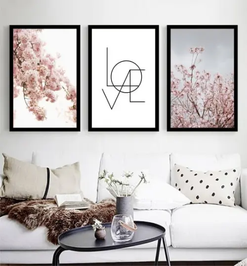 Kit 3 Quadros Decorativos Love Folhagem Quarto Casal Moldura