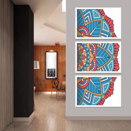 Kit 3 Quadros Decorativos Mandala Para Sala Quarto Moldura