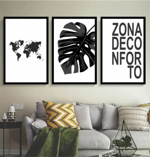 Kit 3 Quadros Decorativos Mapa Mundi Frases Sala Com Moldura