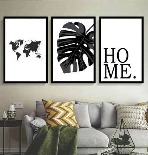 Kit 3 Quadros Decorativos Mapa Mundi Home Para Sala Moldura